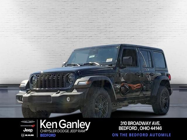 2026 Jeep Wrangler WRANGLER 4-DOOR SPORT S in Black Clear-Coat Exterior Paint — front three-quarter view