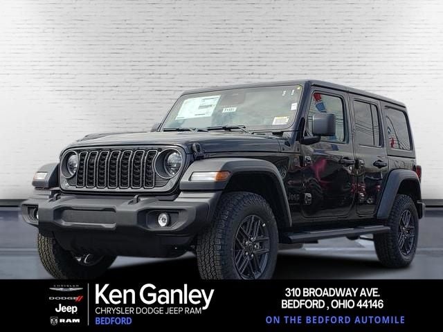 2026 Jeep Wrangler WRANGLER 4-DOOR SPORT S in Black Clear-Coat Exterior Paint — front three-quarter view