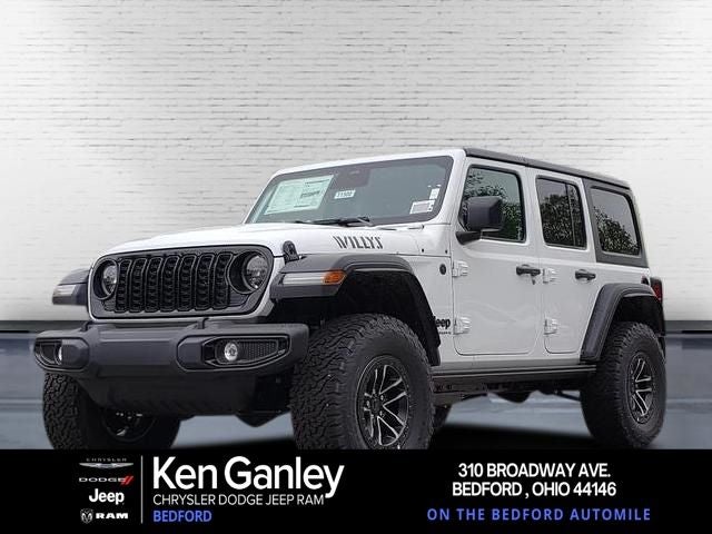 2026 Jeep Wrangler WRANGLER 4-DOOR WILLYS in Bright White Clear-Coat Exterior Paint — front three-quarter view