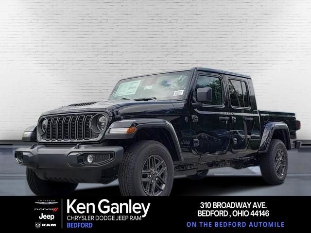 2026 Jeep Gladiator GLADIATOR SPORT S 4X4 in Black Clear-Coat Exterior Paint — front three-quarter view