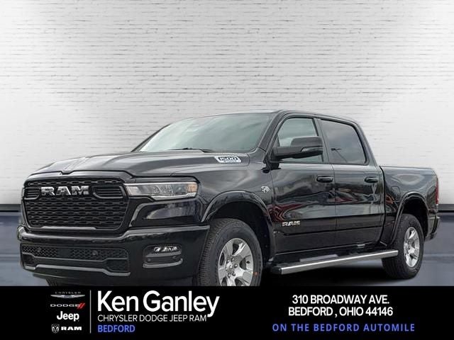 2026 RAM Ram 1500 RAM 1500 BIG HORN CREW CAB 4X4 5'7' BOX in Diamond Black Crystal Pearl-Coat Exterior Paint — front three-quarter view