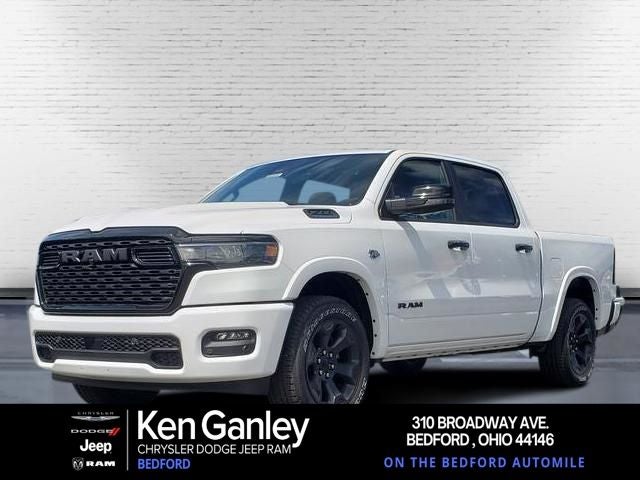 2026 RAM Ram 1500 RAM 1500 BIG HORN CREW CAB 4X4 5'7' BOX in Bright White Clear-Coat Exterior Paint — front three-quarter view