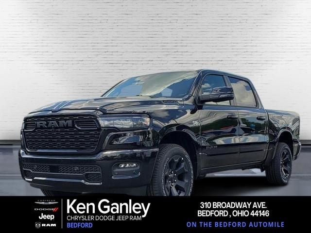 2026 RAM Ram 1500 RAM 1500 BIG HORN CREW CAB 4X4 5'7' BOX in Diamond Black Crystal Pearl-Coat Exterior Paint — front three-quarter view