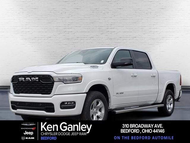 2026 RAM Ram 1500 RAM 1500 BIG HORN CREW CAB 4X4 5'7' BOX in Bright White Clear-Coat Exterior Paint — front three-quarter view