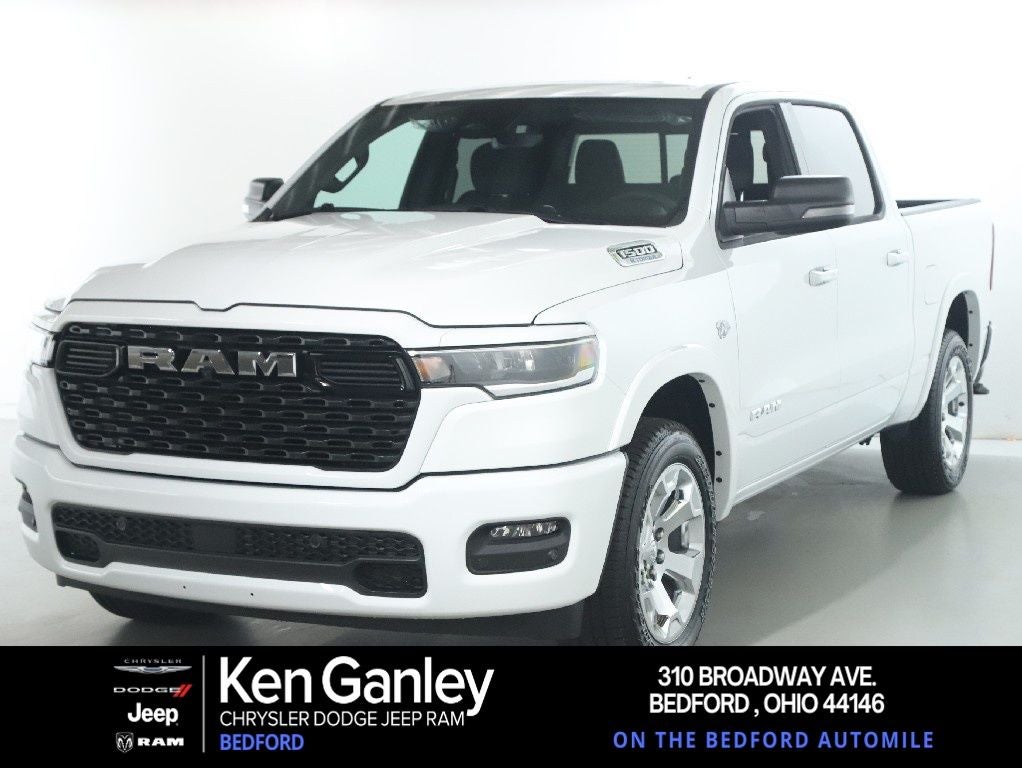 2026 RAM 1500 Big Horn Crew Cab 4x4 5'7' Box in Bright White Clearcoat — front three-quarter view