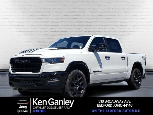 2026 RAM Ram 1500 RAM 1500 LARAMIE CREW CAB 4X4 5'7' BOX in Bright White Clear-Coat Exterior Paint — front three-quarter view