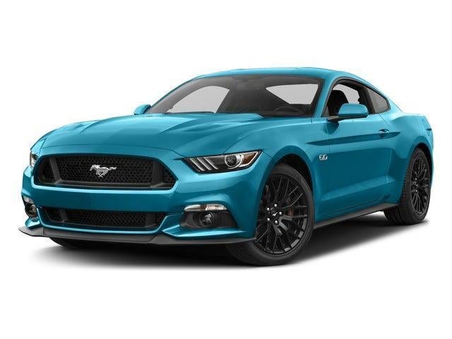 2017 Ford Mustang GT in Lightning Blue Metallic — front three-quarter view