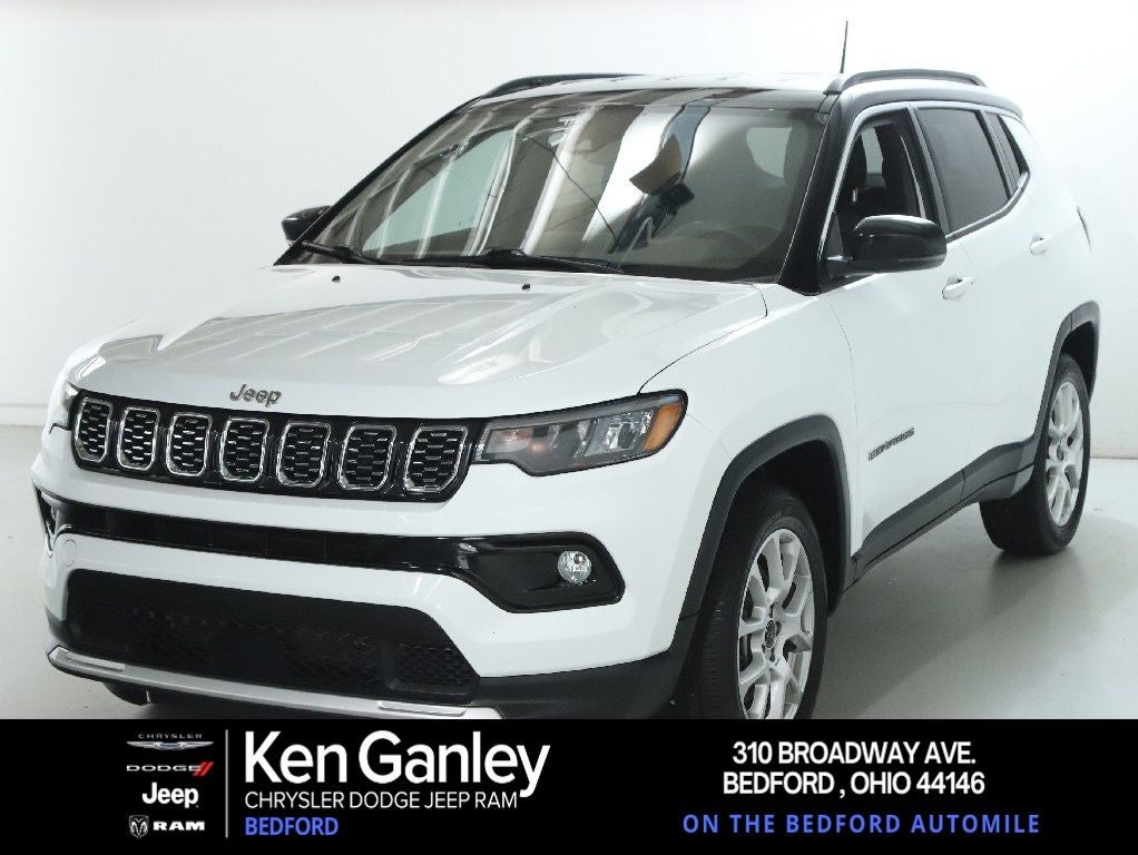 2025 Jeep Compass Limited 4x4 in Bright White Clearcoat — front three-quarter view