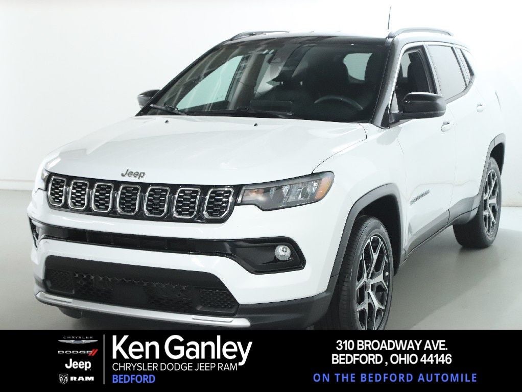 2025 Jeep Compass Limited 4x4 in Bright White Clearcoat — front three-quarter view