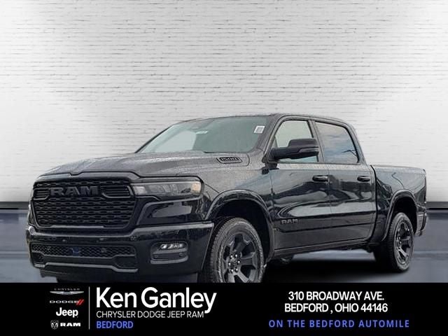 2026 RAM Ram 1500 RAM 1500 BIG HORN CREW CAB 4X4 5'7' BOX in Diamond Black Crystal Pearl-Coat Exterior Paint — front three-quarter view
