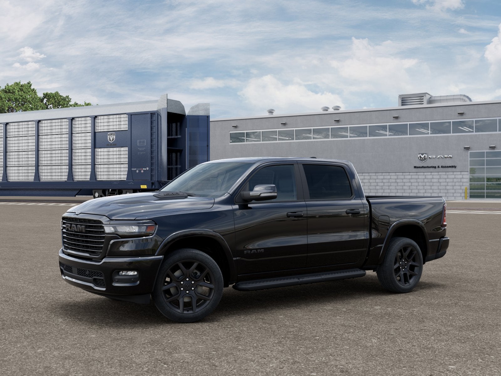 2026 RAM Ram 1500 RAM 1500 LARAMIE CREW CAB 4X4 5'7' BOX in Diamond Black Crystal Pearl-Coat Exterior Paint — front three-quarter view